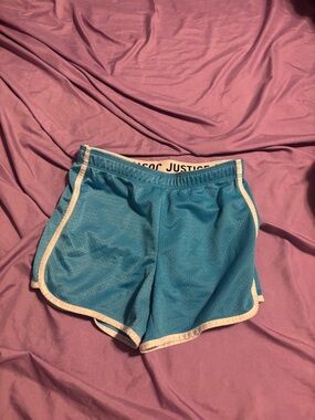 Justice Teal Athletic Mesh Shorts with White Waistband